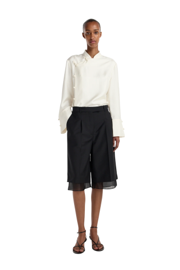Organza-lined tailored shorts in black