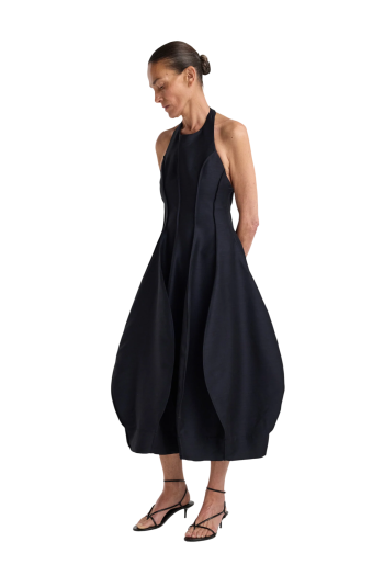 Open-back tulip wool-blend midi dress in night