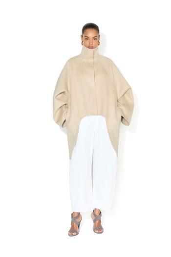 Asymmetric double-face cashmere coat in beige