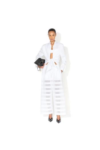 Asymmetric cotton-poplin shirt in white