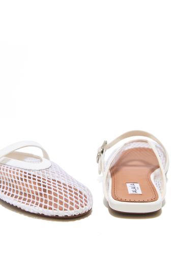 Le Ballerine fishnet and leather mules in white 