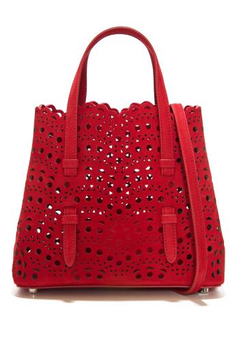 Le Mina 20 suede top handle bag in rouge