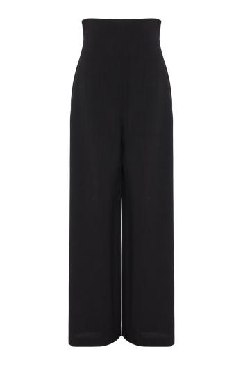 High-waisted crepe trousers in black