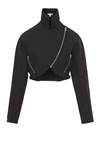 Cotton-poplin biker jacket in black
