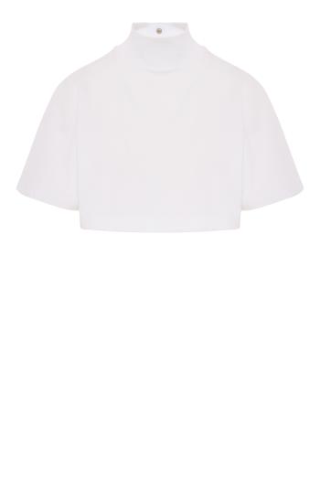 High-neck cotton T-shirt in white