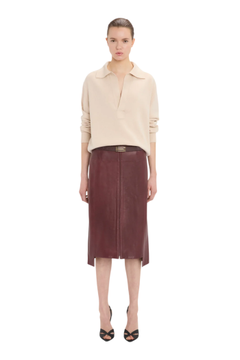 Leather A-line skirt in acai