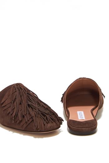 Maverick fringed suede mules in espresso