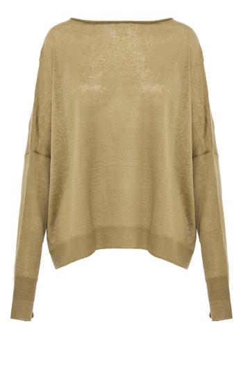 Chunky linen, silk and cashmere sweater in khaki