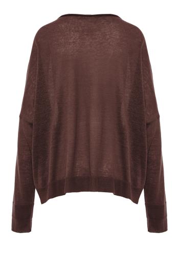 Linen and cashmere boat neck sweater in chocolate
