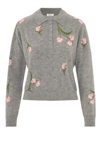 Wool floral polo-neck jumper in grey