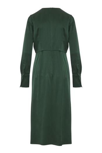 Seersucker draped midi dress in forest green