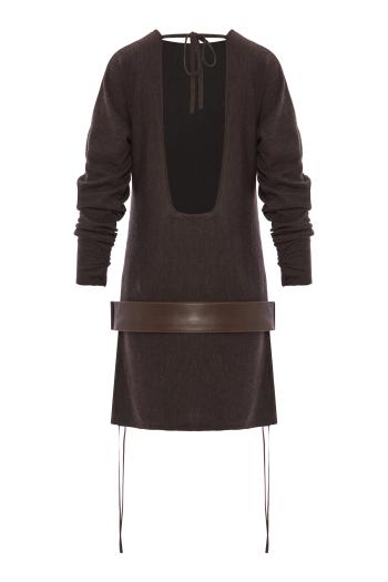 Belted Magyar midi dress in umber