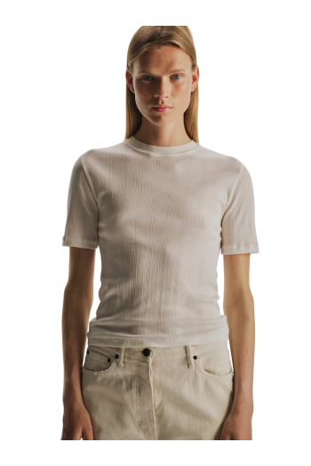 Etina cottonShort-sleeved crewneck top in ivory