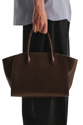 Marlo 12 polished-leather tote in deep brown