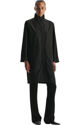 Technical hooded coat in black