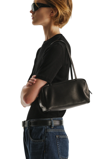 Astra bowling leather top handle bag in black
