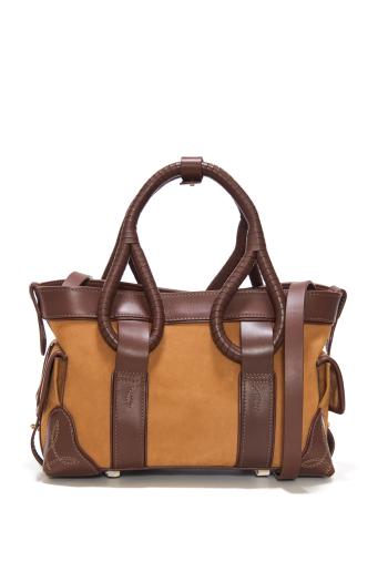 The Living Prayer leather and suede mini tote in warm brown
