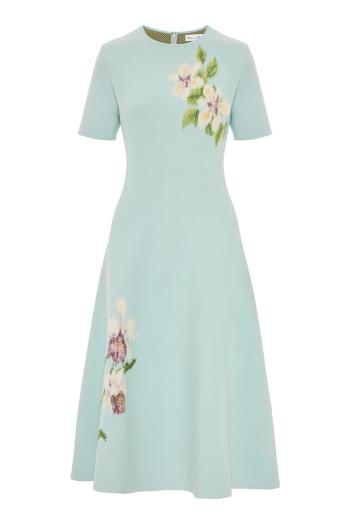 Aline cotton-blend jacquard midi dress in saltwater