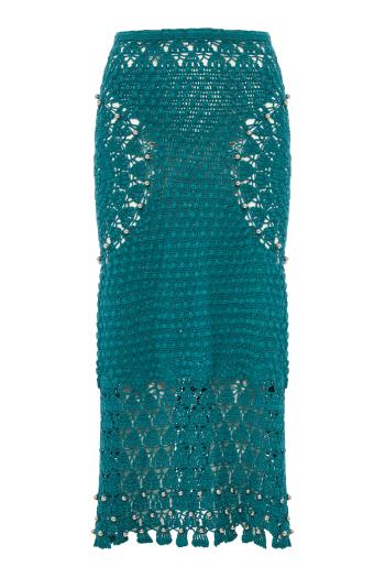 Hand-crocheted cotton midi skirt in green