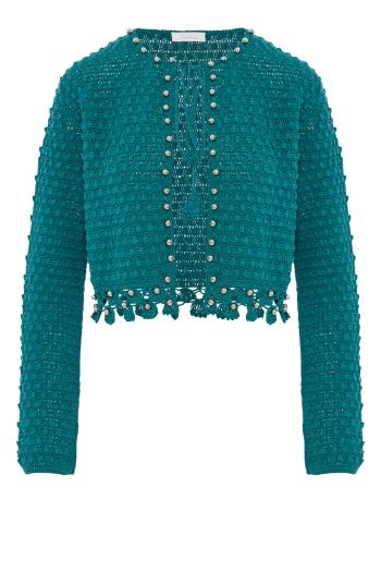 Hand-crocheted cotton cardigan in green