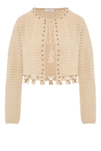 Hand-crocheted cotton cardigan in ecru