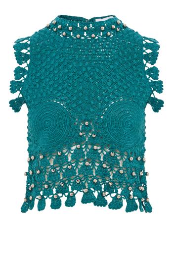Hand-crocheted cotton top in green