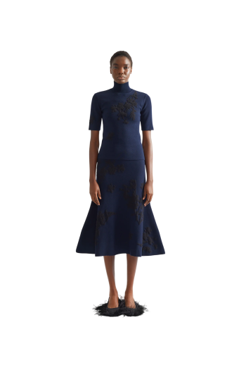 Jacquard-knit top in navy