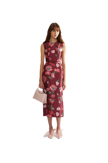 Textured satin midi skirt in ruby red