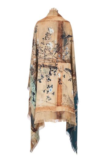 Aloeuw printed silk shawl in blue 135X195