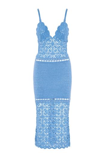 Tristyn metallic crochet midi dress in aqua