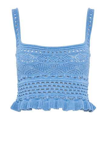Damira metallic crochet top in aqua