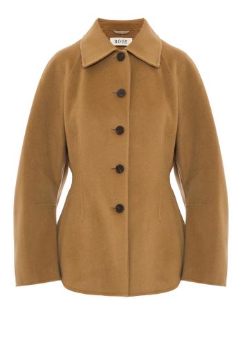 Double-faced sculptural wool and cashmere jacket in camel