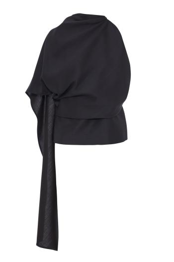 Draped open-back wool-blend top in black