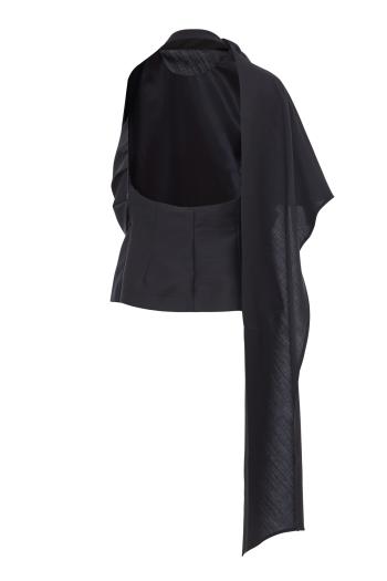 Draped open-back wool-blend top in black