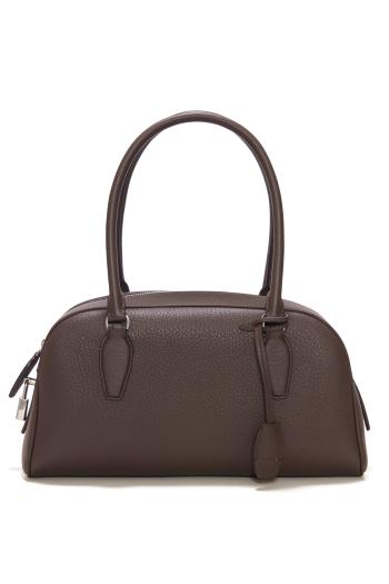 India small grained-leather top-handle bag in deep brown