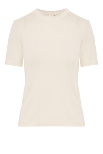 Etina cottonShort-sleeved crewneck top in ivory
