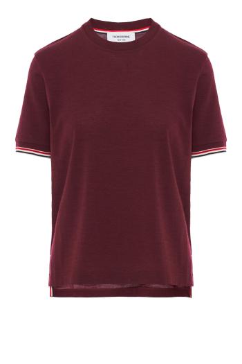 Wool rib-cuff tee in burgundy