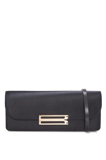 Dorian East-West satin clutch in black