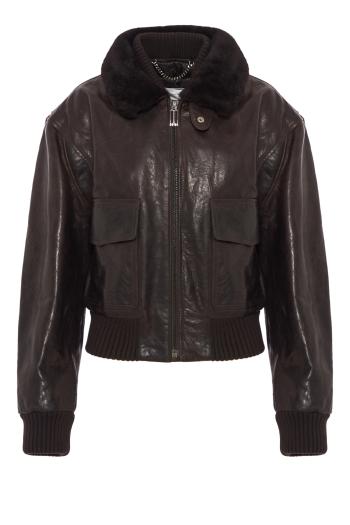 Aviator Shearling-trimmed leather aviator jacket in earth