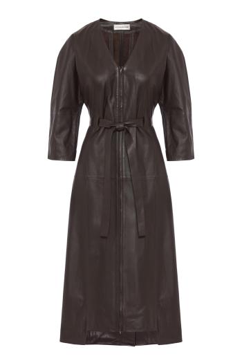 Dolman leather midi dress in dark earth
