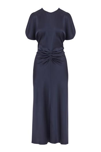 Bela satin midi dress in midnight