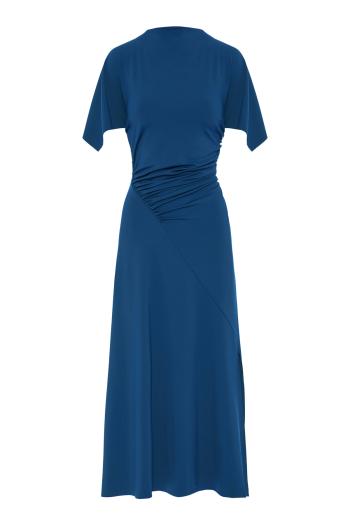 Blousey crepe midi dress in dark ocean