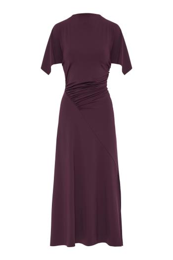Blousey crepe midi dress in blackcurrant