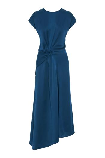 Aria satin midi dress in dark ocean
