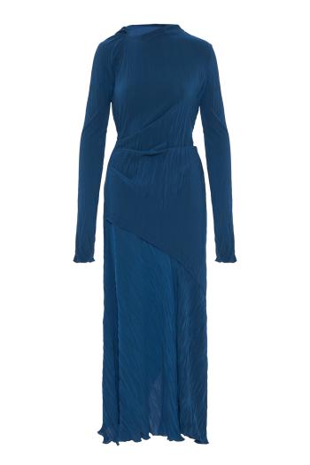 Plissé jersey maxi dress in dark ocean