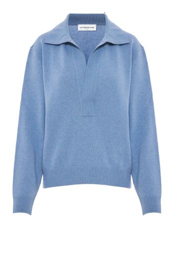 Genevieve wool and cashmere polo sweater in ocean 