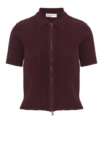 Ribbed polo top in acai