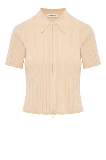 Ribbed polo top in elderflower
