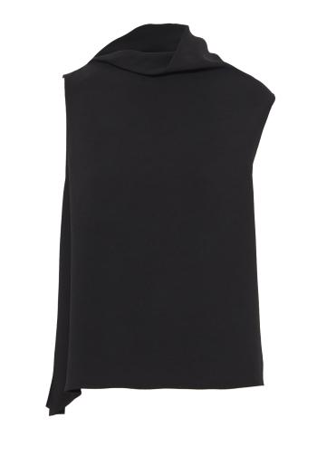 Draped asymmetric sleeveless top in black