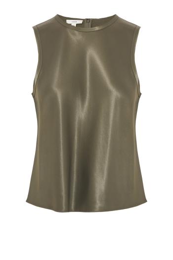 Satin sleeveless top in pine green